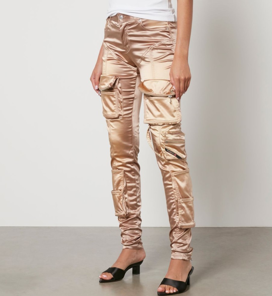 Women Diesel Trousers | Diesel P-Landy Metallic Satin Combat Trousers