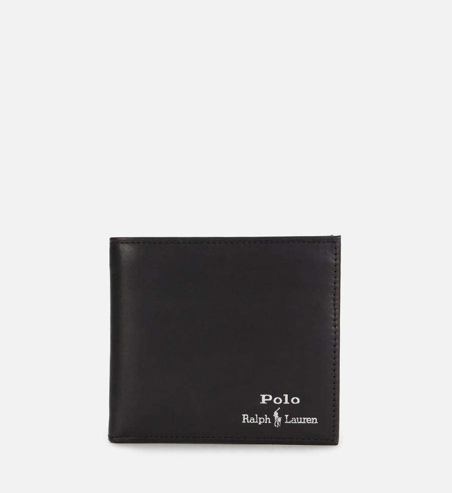 Men Polo Ralph Lauren Wallets | Polo Ralph Lauren Men'S Smooth Leather Gold Foil Wallet - Black