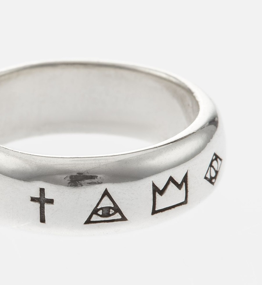 Men Serge Denimes Jewellery | Serge Denimes Four Symbols Sterling Silver Ring