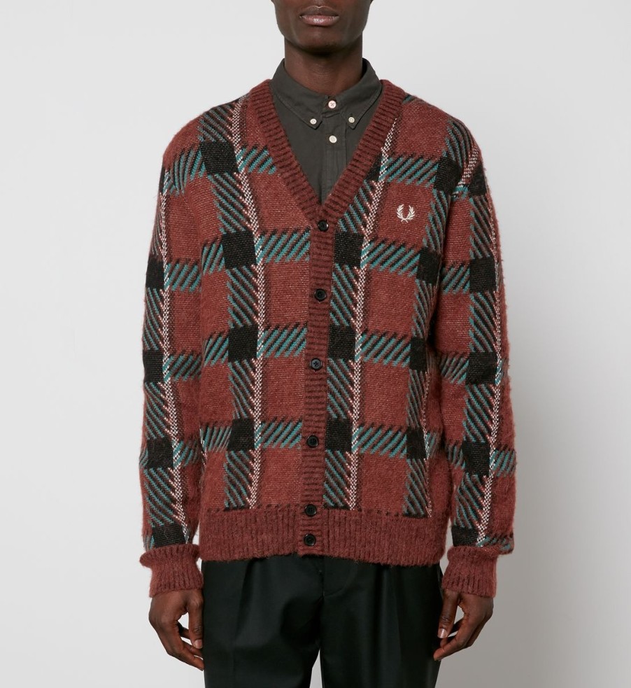 Men Fred Perry Cardigans | Fred Perry Glitch Tartan Intarsia Cotton-Blend Cardigan