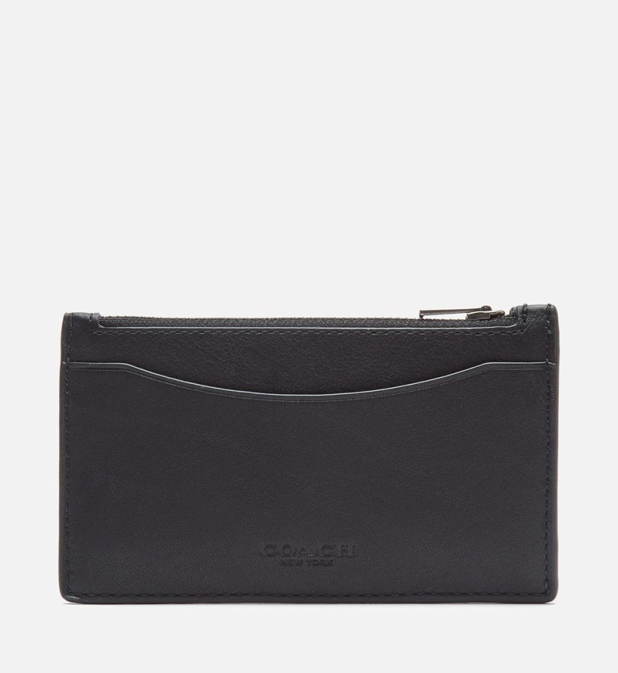 Men Coach Wallets | Coach Men'S Leather Zip Card Case - Black