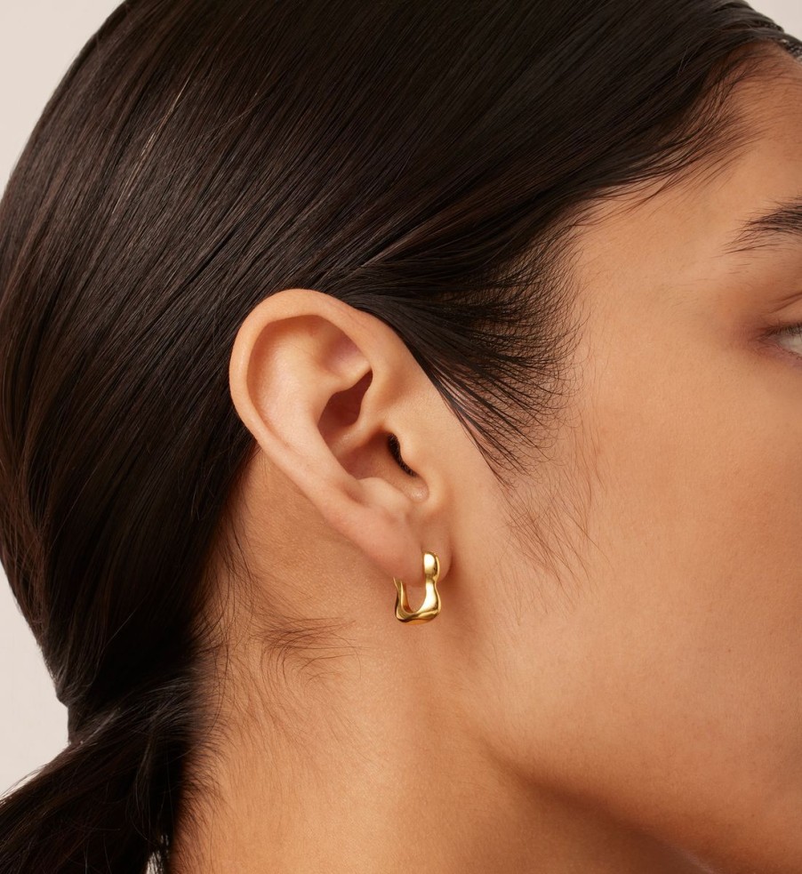 Women Jenny Bird Jewellery | Jenny Bird Squiggle 14K Gold-Plated Huggie Earrings