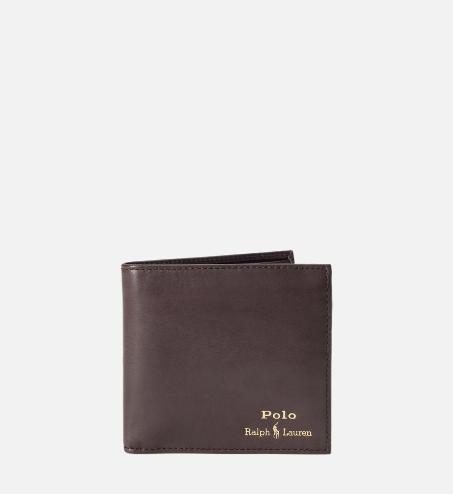 Men Polo Ralph Lauren Wallets | Polo Ralph Lauren Men'S Smooth Leather Bifold Coin Wallet - Brown