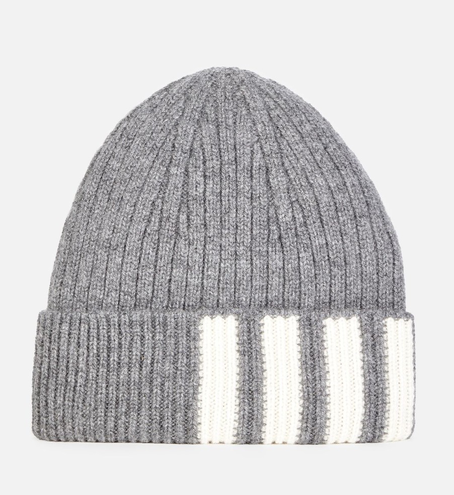 Men Thom Browne Hats | Thom Browne Men'S 4-Bar Cashmere Beanie - Med Grey